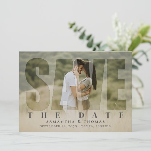 QR-Code Save the Date Foto Typografie Elegant (Stehend Vorderseite)