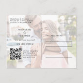 QR-Code Save the Date für grüne und orangefarbene  Ankündigungspostkarte (Rückseite)