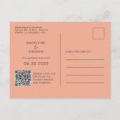 QR-Code Save the Date für grüne und orangefarbene  Ankündigungspostkarte (Rückseite)