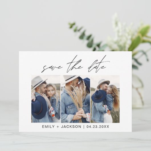 QR-Code - Save the Date Modernes 3-Foto-Elegant (Stehend Vorderseite)