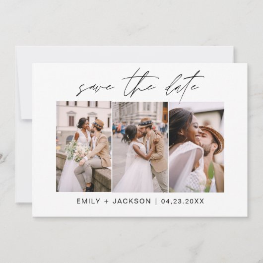 QR-Code - Save the Date Modernes 3-Foto-Elegant (Vorderseite)