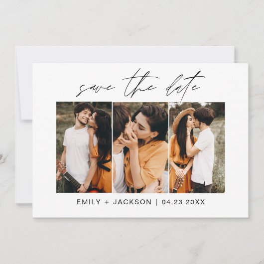 QR-Code - Save the Date Modernes 3-Foto-Elegant (Vorderseite)