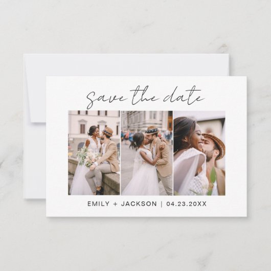 QR-Code - Save the Date Modernes 3-Foto-Elegant (Vorderseite)