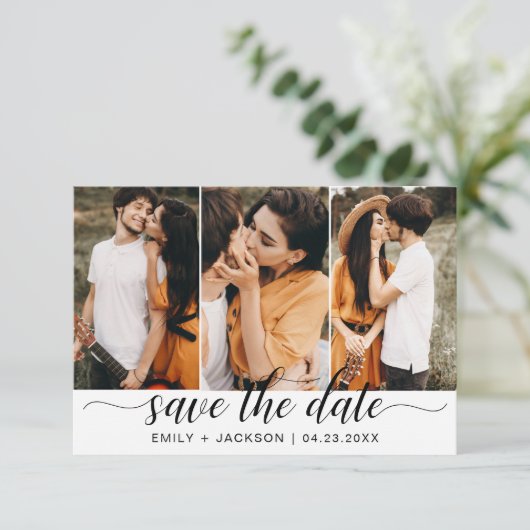 QR-Code - Save the Date Modernes Elegant-3-Foto (Stehend Vorderseite)