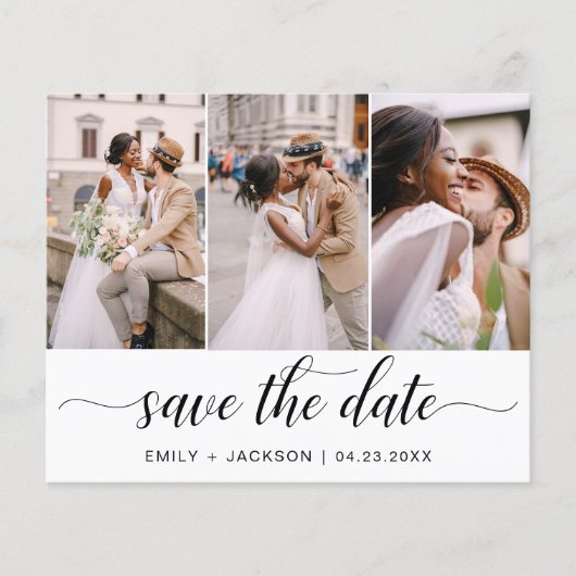 QR-Code - Save the Date Modernes Elegant-3-Foto Flyer (Vorne)