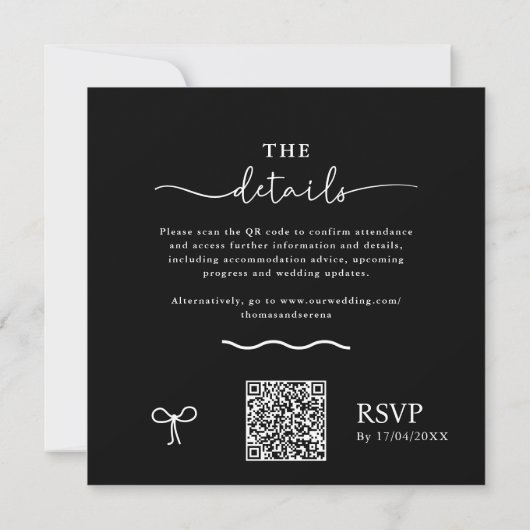 QR-Code Save the Date Schwarz-weißer Kurvenbogen Mitteilungskarte (Rückseite)
