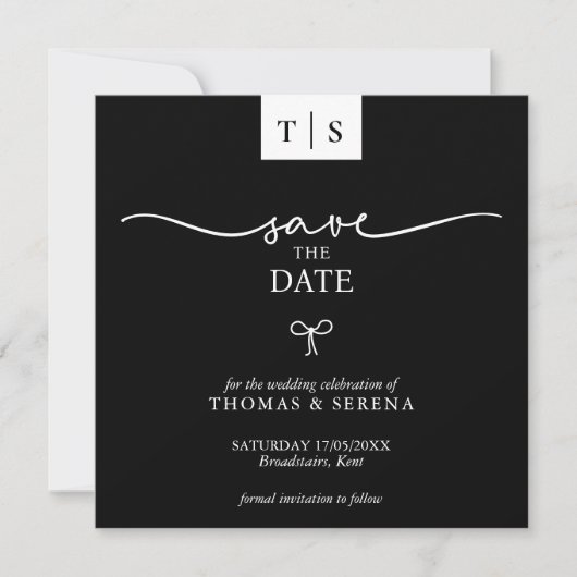 QR-Code Save the Date Schwarz-weißer Kurvenbogen Mitteilungskarte (Vorderseite)