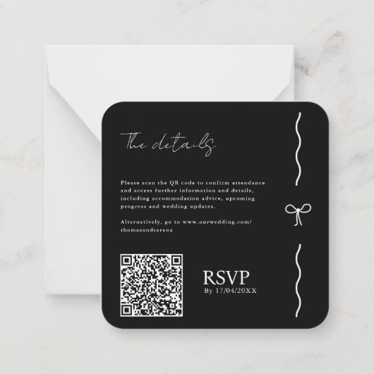 QR-Code Save the Date Schwarz-weißer Kurvenbogen Mitteilungskarte (Rückseite)