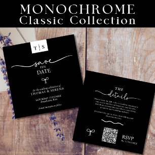QR-Code Save the Date Schwarz-weißer Kurvenbogen Mitteilungskarte