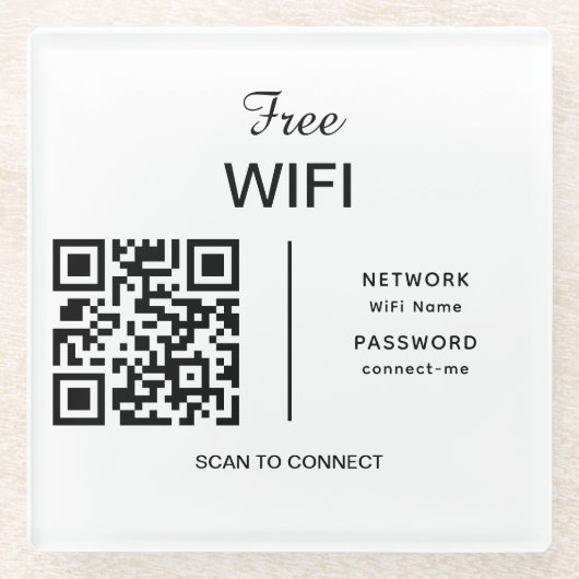 QR-Code-Scan des Wifi-Netzwerks für die Verbindung Glasuntersetzer (Vorderseite)