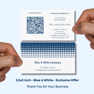 QR-Code Scan for Specials White Blue Vielen Dank Visitenkarte