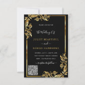 QR Code Scan Info Black Gold Wedding Einladung (Vorderseite)