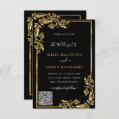 QR Code Scan Info Black Gold Wedding Einladung (Vorne/Hinten)