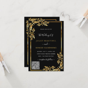 QR Code Scan Info Black Gold Wedding Einladung