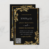 QR Code Scan Info Black Gold Wedding Einladung (Vorne/Hinten)