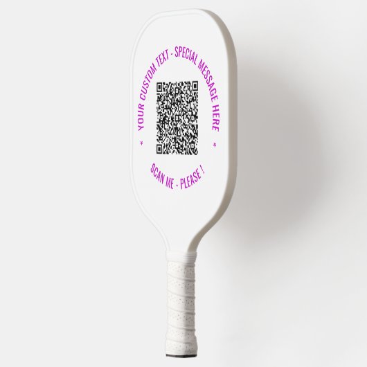 QR Code Scan Info Text und Farbstapel Paddel Pickleball Schläger (Links)