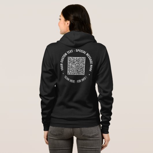 QR-Code-Scan-Info und benutzerdefinierter Text Hoodie (Schwarz voll)