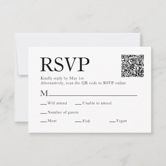 Qr Code Scan Meal Choice White Wedding RSVP Karte (Vorderseite)