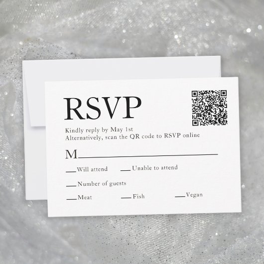 Qr Code Scan Meal Choice White Wedding RSVP Karte
