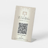 QR Code Scan Menü Gold Cake Glitzer Tropfen Sockelschild (Vorderseite)