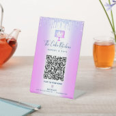 QR-Code-Scan-Menü Lila Cake Glitzer Tropfen Sockelschild (In SItu)