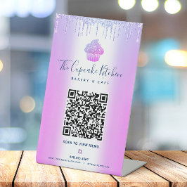 QR Code Scan Menü Lila Cupcake Glitzer Bäckerei Sockelschild