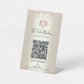 QR Code Scan Menü Rosa Kuchen Glitzer Gold Sockelschild (Vorderseite)