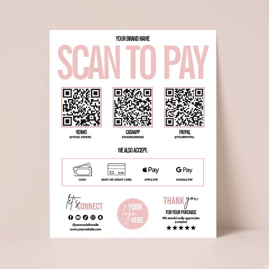 QR Code Scan to Pay Payment Zeichen Venmo, Cashapp Poster
