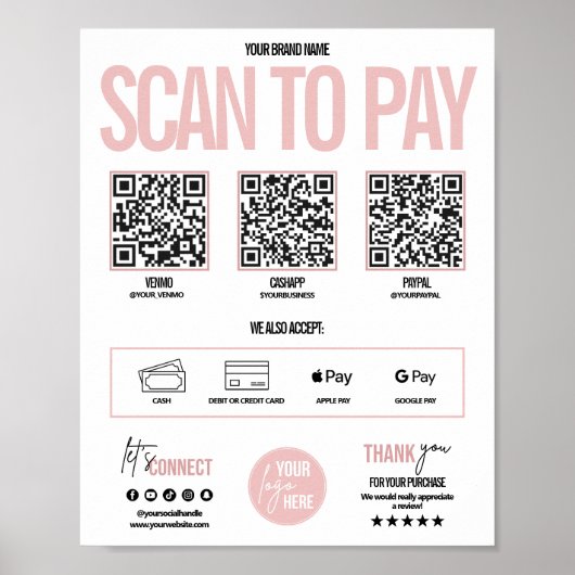 QR Code Scan to Pay Payment Zeichen Venmo, Cashapp Poster (Vorne)