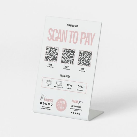 QR Code Scan to Pay Zahlung Venmo Paypal Sockelschild (Vorderseite)