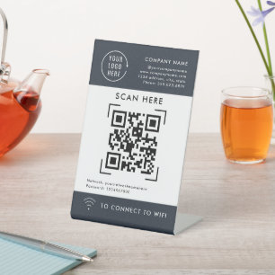 QR-Code-Scan-Wifi   Geschäft-Logo berührungslos Sockelschild