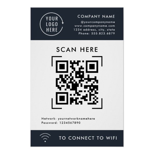 QR Code Scan Wifi | Kontaktlose Firmenlogos Poster (Vorderseite)