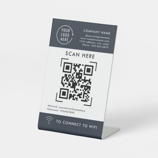 QR Code Scan Wifi | Kontaktlose Firmenlogos Sockelschild (Vorderseite)