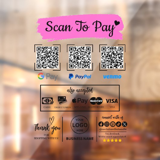 QR Code Scan zu bezahlen Venmo Paypal Google Pay Fensteraufkleber (Blatt 2)