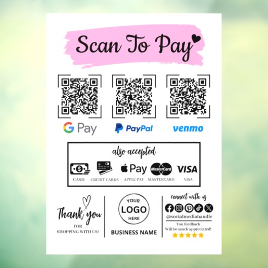 QR Code Scan zu bezahlen Venmo Paypal Google Pay Fensteraufkleber (Blatt 3)