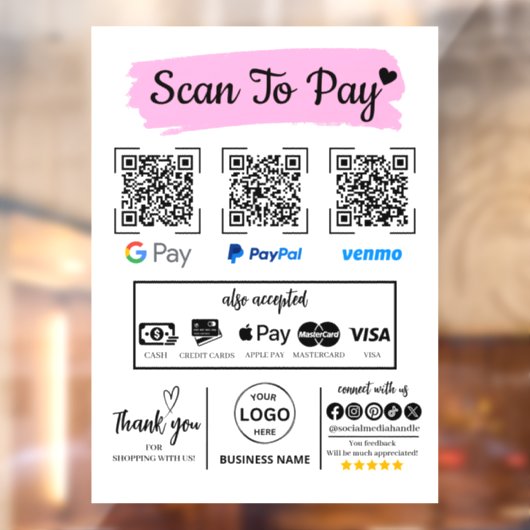 QR Code Scan zu bezahlen Venmo Paypal Google Pay Fensteraufkleber (Blatt 2)