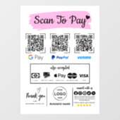 QR Code Scan zu bezahlen Venmo Paypal Google Pay Fensteraufkleber (Blatt)