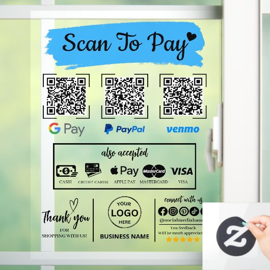 QR Code Scan zu bezahlen Venmo Paypal Google Pay Fensteraufkleber (Zuhause)