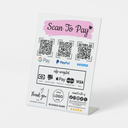 QR Code Scan zu bezahlen Venmo Paypal Google Pay Sockelschild (Vorderseite)