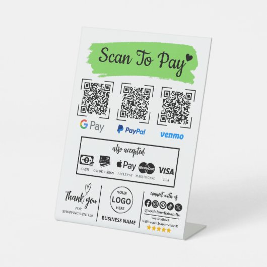 QR Code Scan zu bezahlen Venmo Paypal Google Pay Sockelschild (Vorderseite)