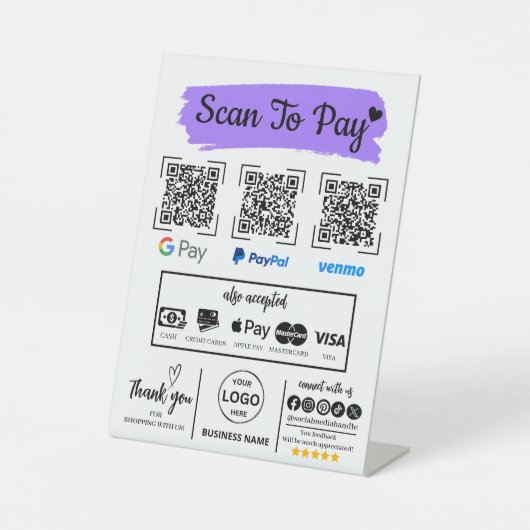 QR Code Scan zu bezahlen Venmo Paypal Google Pay Sockelschild (Vorderseite)