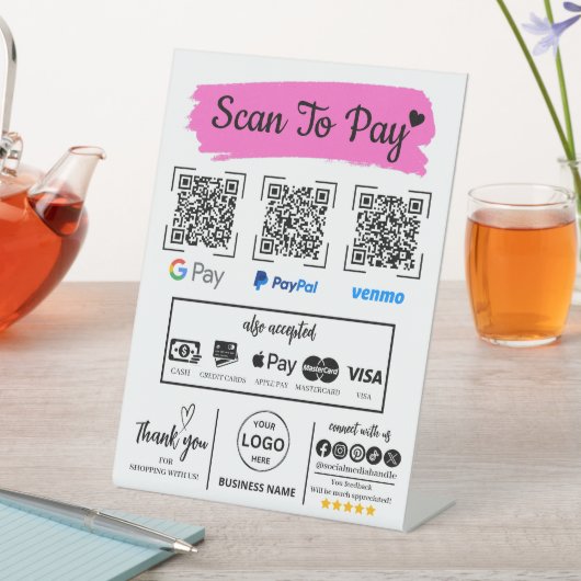 QR Code Scan zu bezahlen Venmo Paypal Google Pay Sockelschild (In Situ)