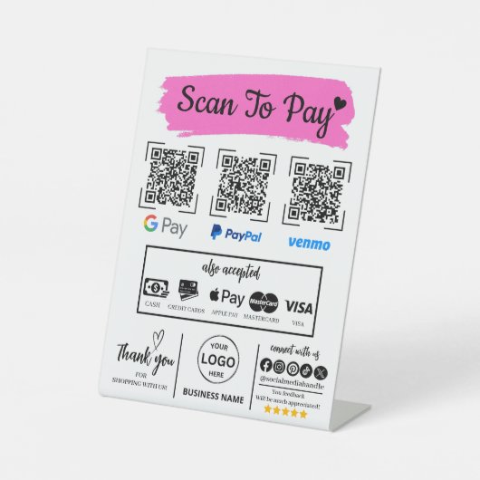 QR Code Scan zu bezahlen Venmo Paypal Google Pay Sockelschild (Vorderseite)