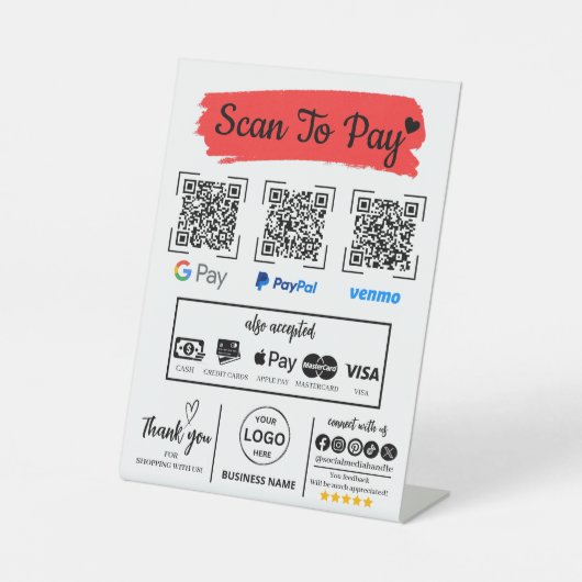 QR Code Scan zu bezahlen Venmo Paypal Google Pay Sockelschild (Vorderseite)