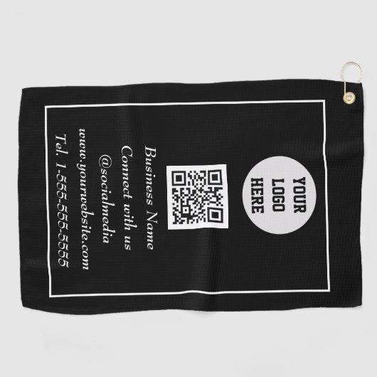 QR Code Scannable Black Beruflich Golfhandtuch (Horizontal)