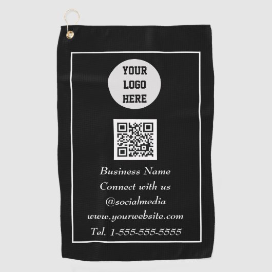 QR Code Scannable Black Beruflich Golfhandtuch (Vorderseite)