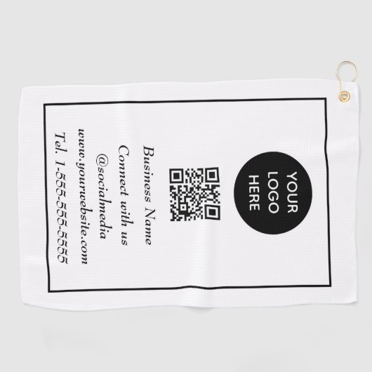 QR Code Scannable Black Beruflich Golfhandtuch (Horizontal)