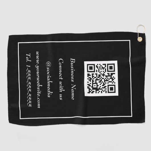 QR Code Scannable Black Beruflich Golfhandtuch (Horizontal)