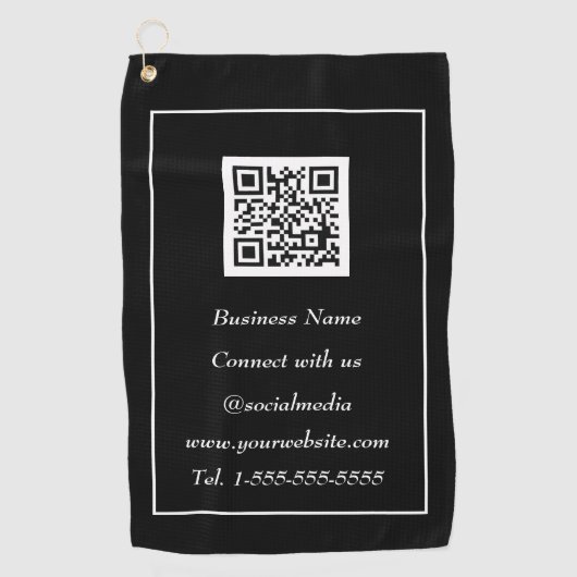 QR Code Scannable Black Beruflich Golfhandtuch (Vorderseite)