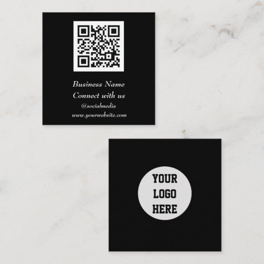 QR Code Scannable Black Beruflich Quadratische Visitenkarte (Vorne/Hinten)
